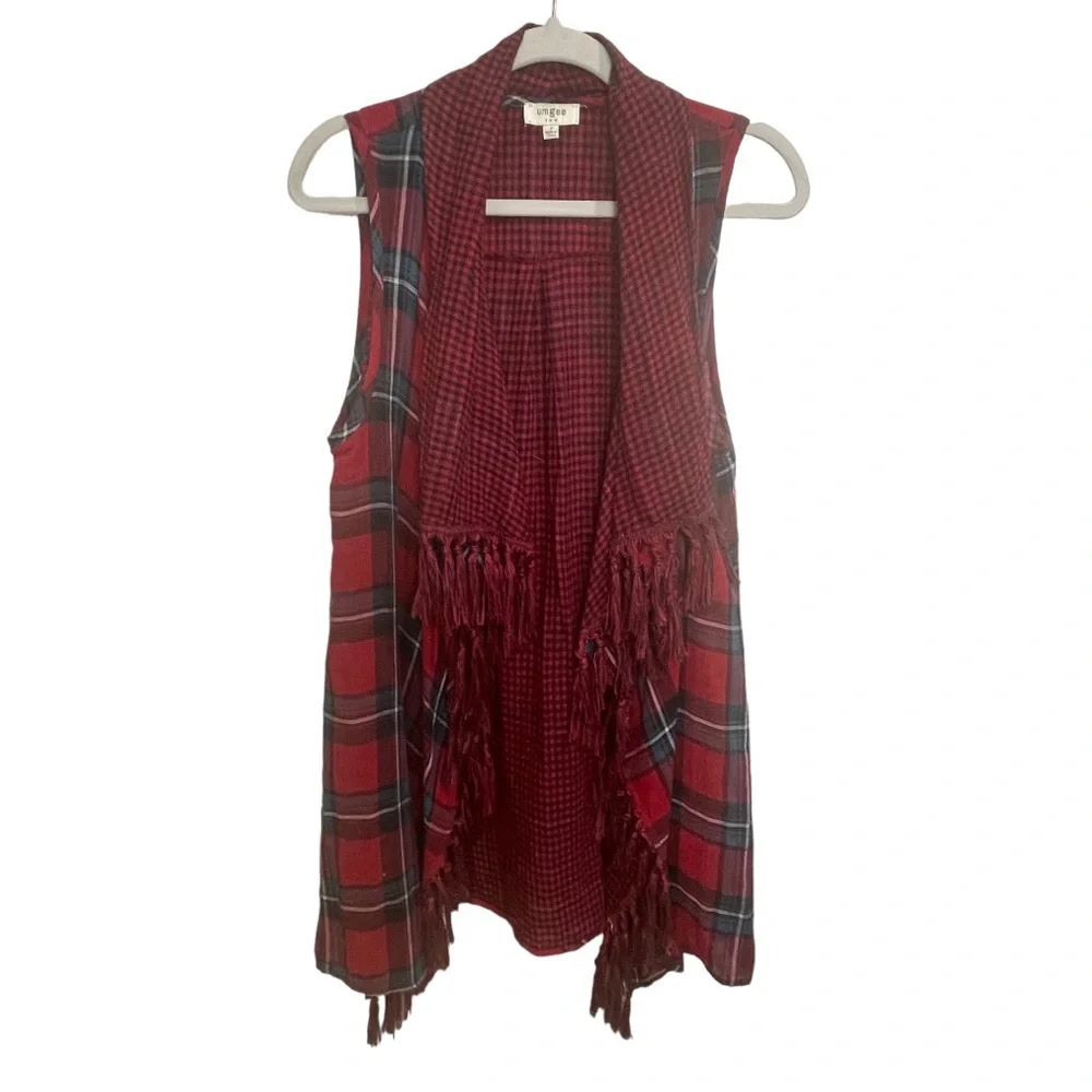 Umgee Plaid Fringe Sleeves  Kimono Wrap Size Small - Picture 4 of 8
